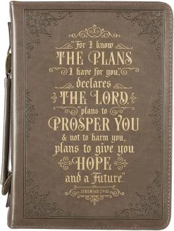 BC: For I Know The Plans Brown Faux Leather Classic Large – Jeremiah 29:11