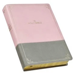 KJV Pink And Gray Faux Leather Super Giant Print Full-size Bible W/ Thumb Index -Books-Bible 206 0992 1
